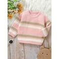thumbnail image 6 of Toddler Baby Boy Girl Fall Sweater 6 9 12 18 24 Months 2T 3T Stripe Long Sleeve Round Neck Chunky Knitwear Pullover Tops, 6 of 9
