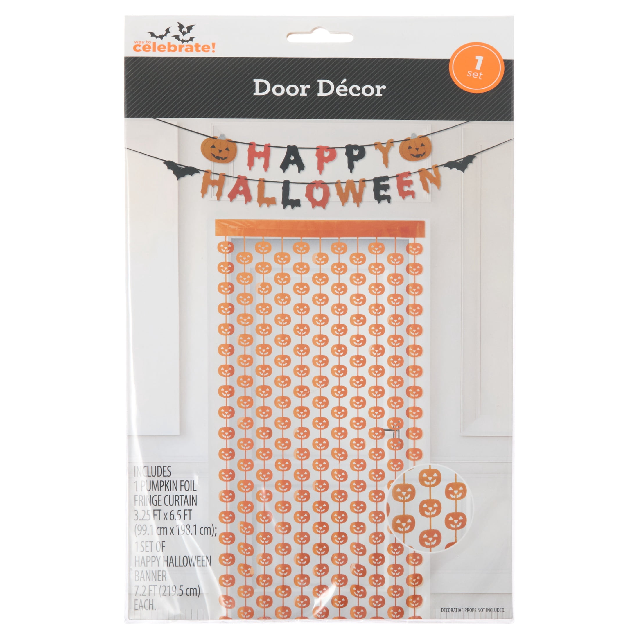 Pumpkin Fringe and Banner Door Decoration Set, Multicolor, Halloween by Way To Celebrate