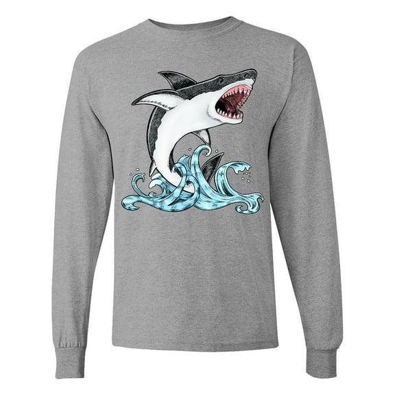 Inktastic Great White Shark Jumping Long Sleeve T-Shirt