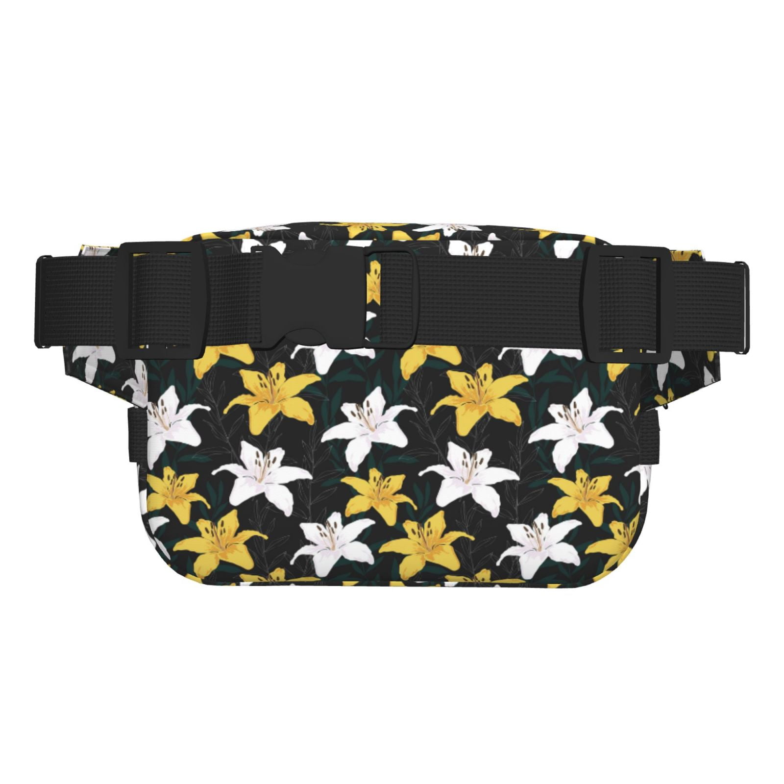 Picia Lilies Flowers Print Square Double-Layer Waist Bag Mini Adjustable Waist Belt Bag Exercise Running Travel Hiking