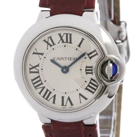 Pre-Owned CARTIER Ballon Bleu SM Steel Leather Quartz Ladies Watch W69018Z4 (Good)