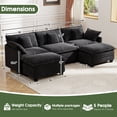 thumbnail image 6 of BedLuxury 111.5’’ Modular Sectional Sofa with Movable Ottomans, U Shaped Cloud Couch for Living Room, 3-Seat, Black, 6 of 9