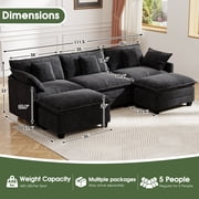 BedLuxury 111.5’’ Modular Sectional Sofa with Movable Ottomans, U Shaped Cloud Couch for Living Room, 3-Seat, Black