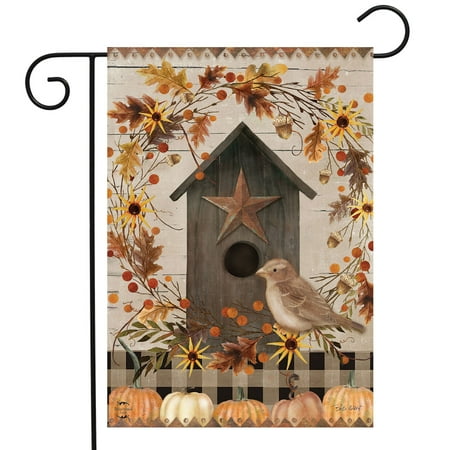 Primitive Fall Birdhouse Garden Flag 12.5  x 18  Briarwood Lane