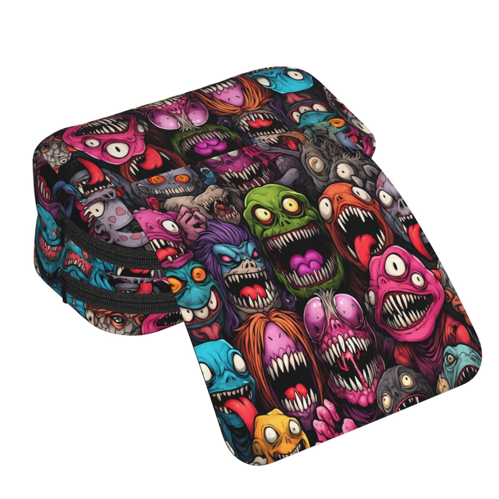 Rateoe Monstrous Cartoon Characters Pattern Double Clamshell Pen Case, Storage Organizer with Two Zipper Compartments– Holds Up to 50 Pencils & Pens