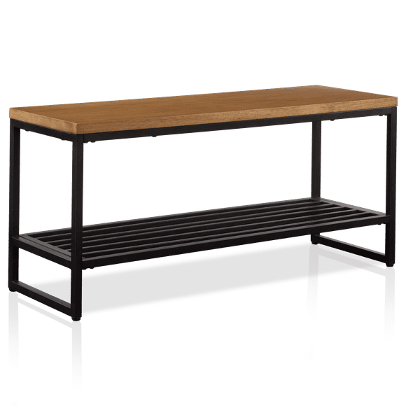 Bouclair Natural Wood and Metal Bench with Shoe Rack