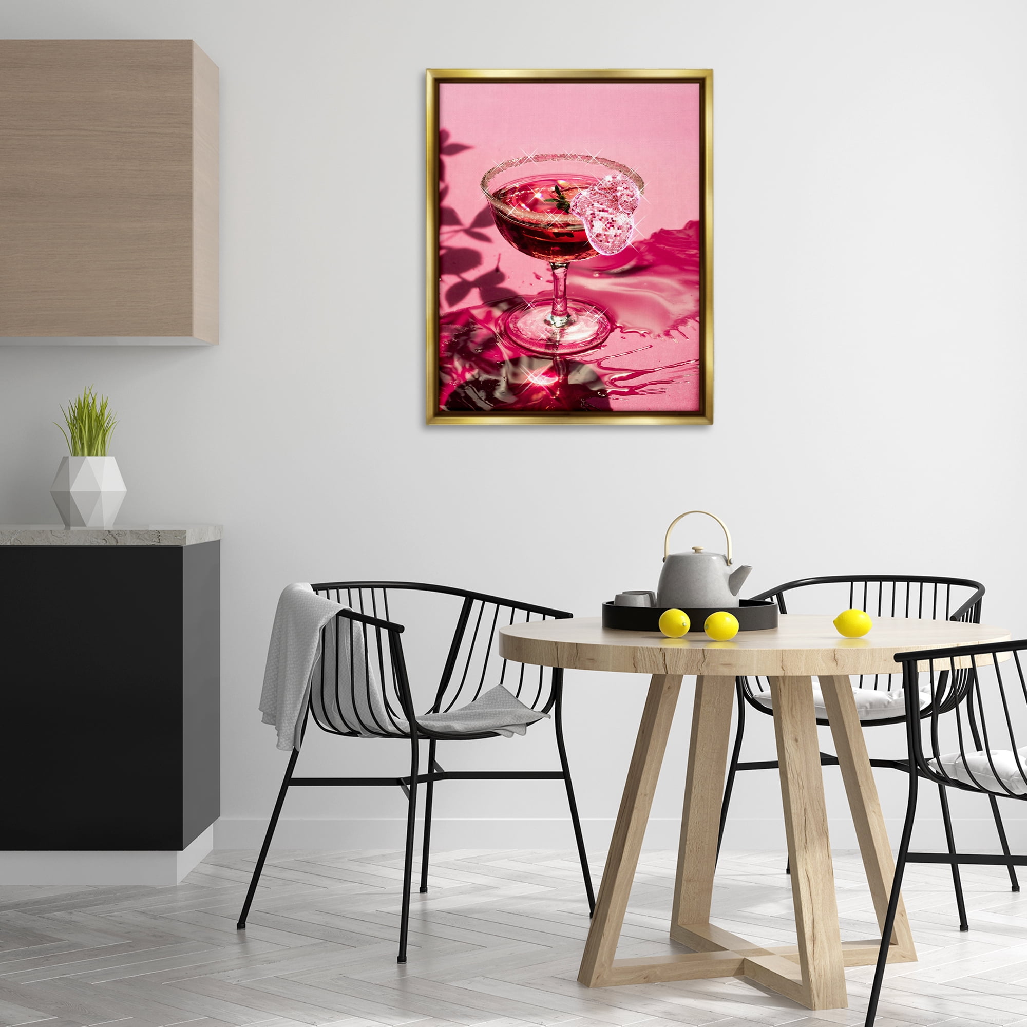 Stupell Industries Pink Glimmering Drink Food & Beverage Painting Gold Floater Framed Art Print Wall Art, 25 x 31