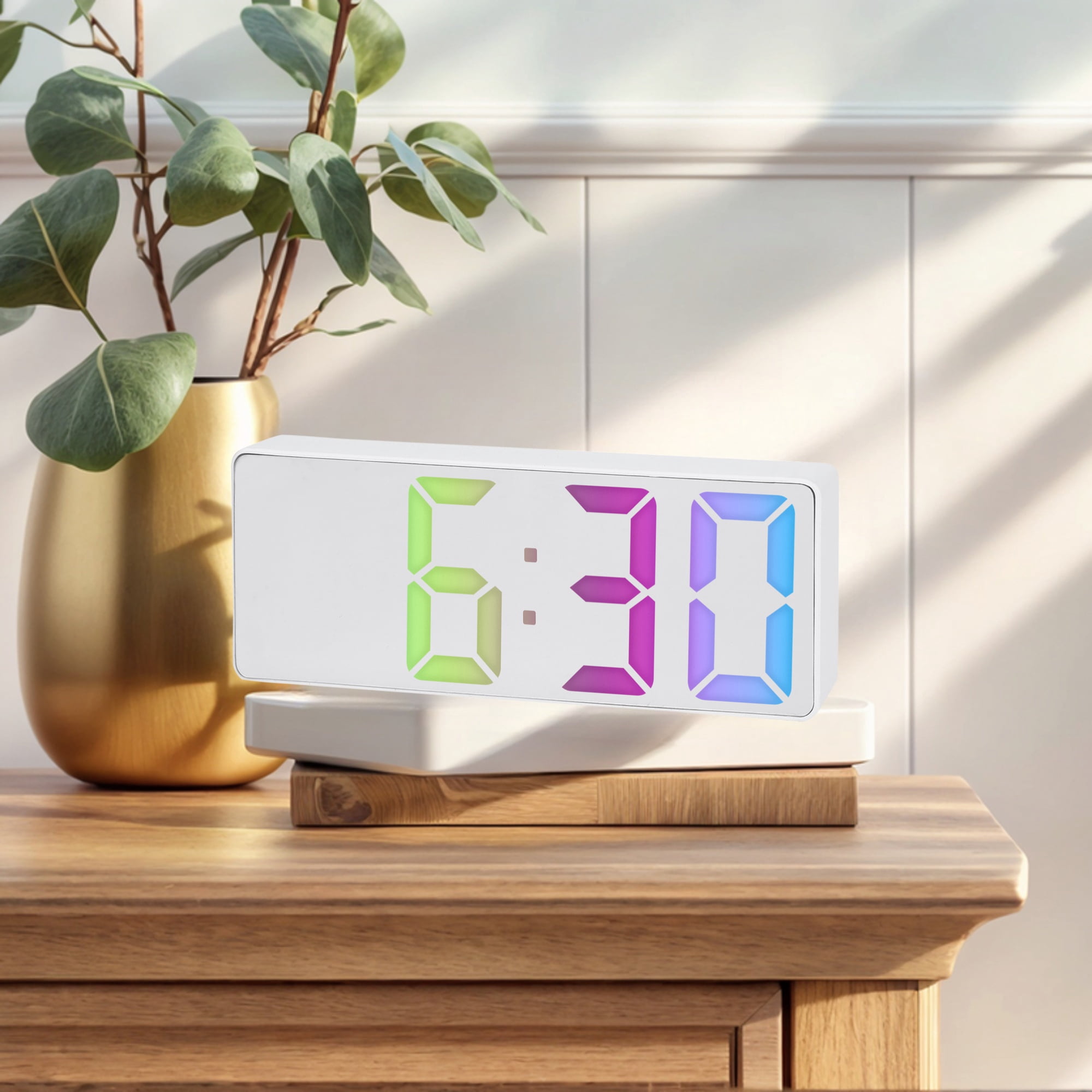 Unique Bargains 2 Pcs Small Alarm Clock Temperature Mirror White Mirror