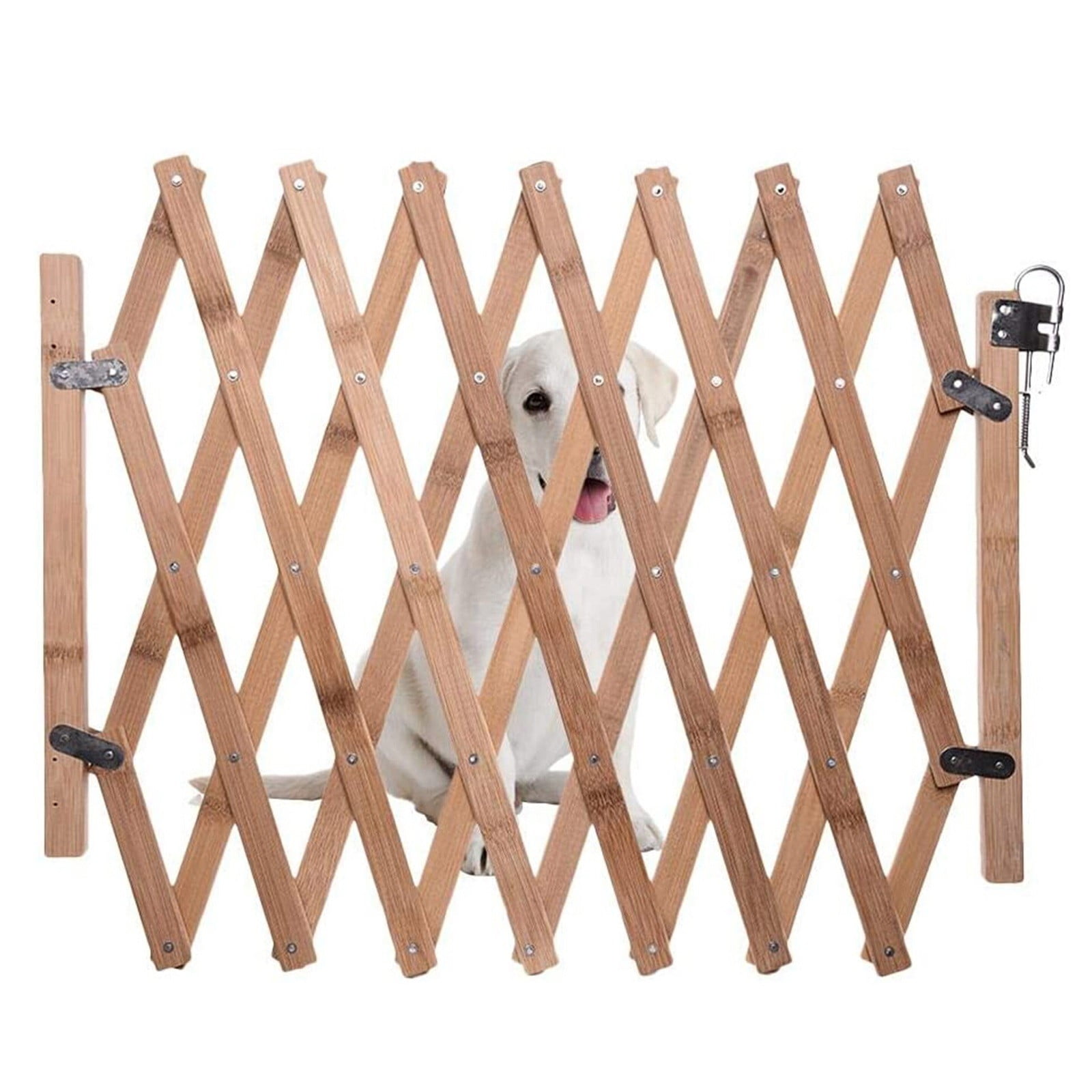 Retractable Sliding Fence Gate Wooden Door Guard Standing Divider for Patio Garden Outdoor Privacy