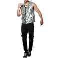 thumbnail image 2 of Lars Amadeus Men's Metallic Hooded Vest Party Shiny Sleeveless Hoodie, 2 of 6