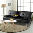 Costway Convertible Futon Sofa Bed, Black PU Leather with Folding Cup