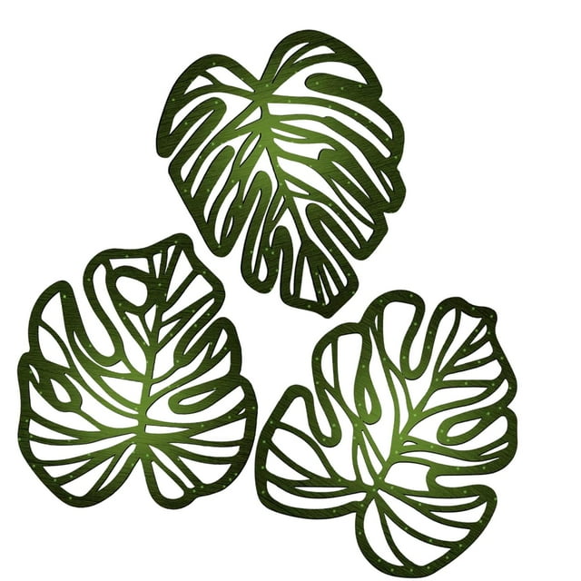 3 piezas Decoración de pared de hojas de palma Arte de pared tropical Decoración de la planta Verde