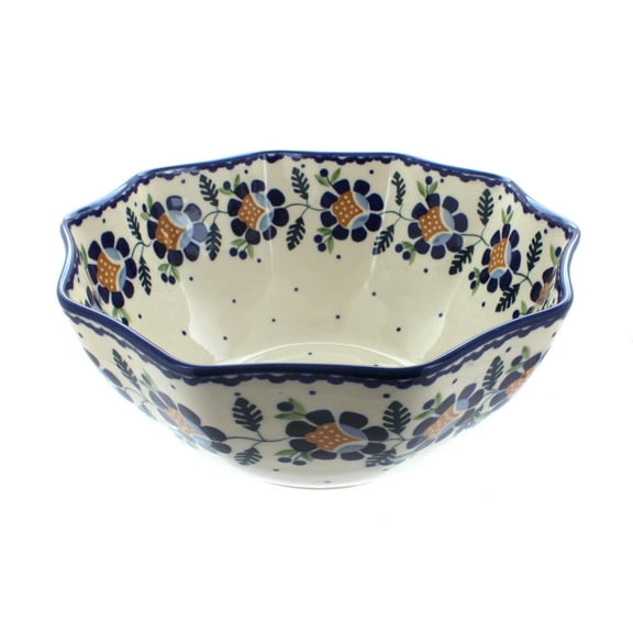 Blue Rose Polish Pottery Sunflower Small Decagonal Serving Bowl