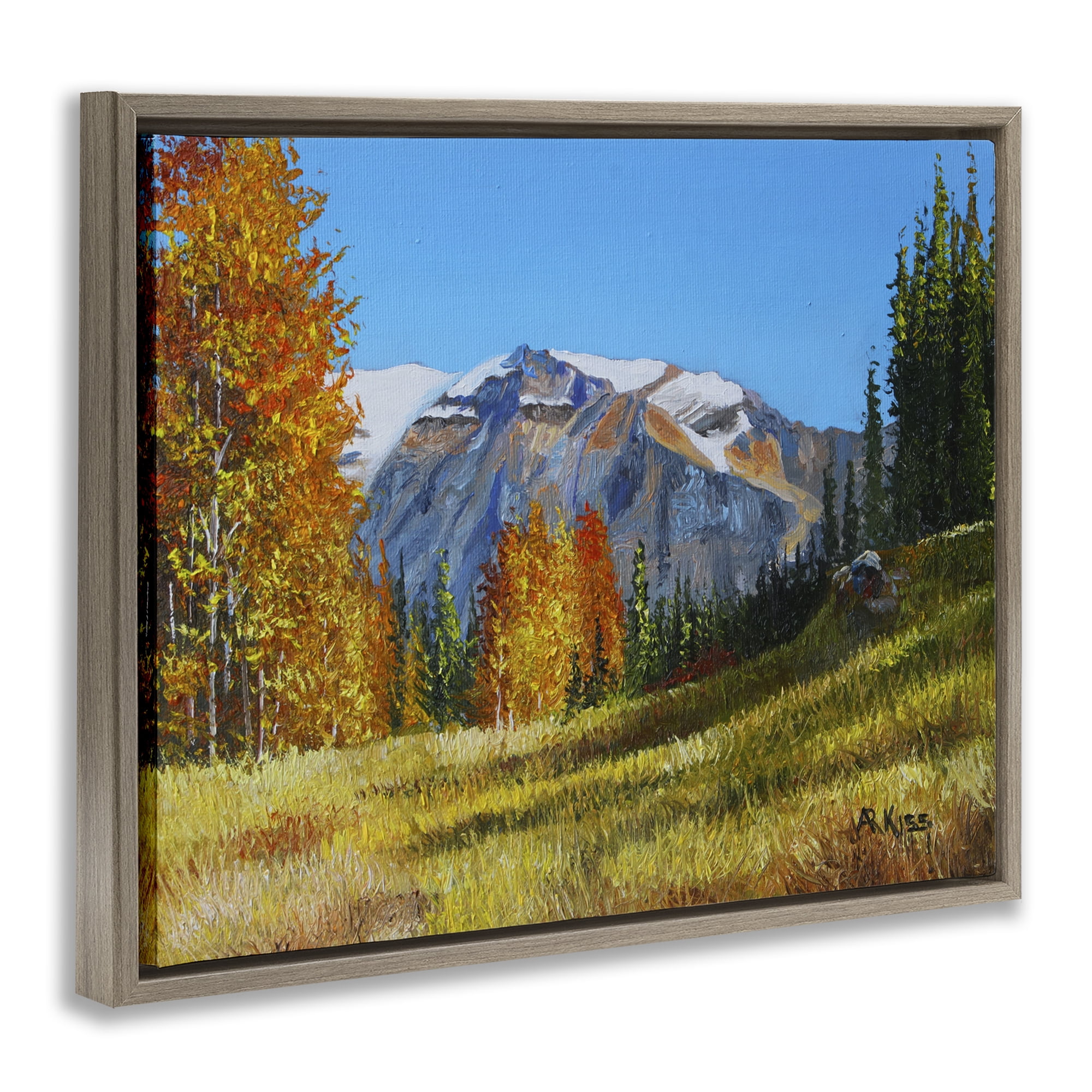 Stupell Industries Autumnal Mountain Valley Landscape & Nature Painting Brown Floater Framed Canvas Art Print Wall Art, 31 x 25