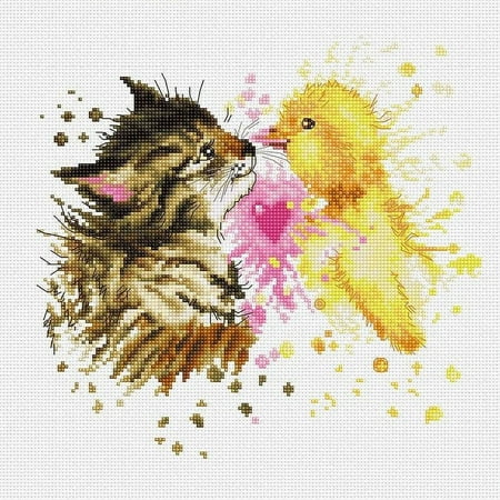 UPC: 4840746028595 | Kitten and Duckling B2301L Counted Cross-Stitch Kit