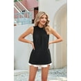 thumbnail image 6 of Womens Ruffle Neck Tank Tops Shirred Frill Dot Sleeveless Blouse Shirts Black M, 6 of 8