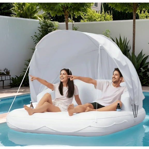 Naipo 70in Floating Canopy Island Inflatable Pool Float with Removable Canopy 2 Person Tanning Pool Lounger Float 2 Cup Holders for Adults Pool Lake and Beach