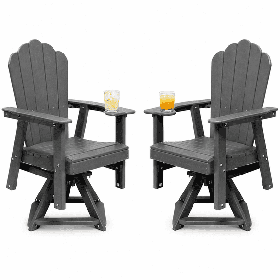 LAUSAINT HOME Swivel Glider Adirondack Chairs Set of 2, 360° Rotating Outdoor Patio Rocker Lounge Chairs, All-Weather Bistro Set for Porch, Backyard, Balcony, Poolside, Gray