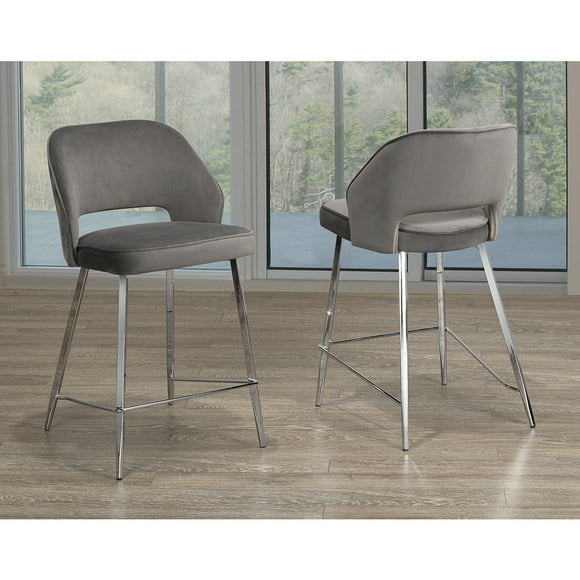 COSMIC HOMES COUNTER STOOL, SET OF 2 - GREY VELVET, KITCHEN STOOL