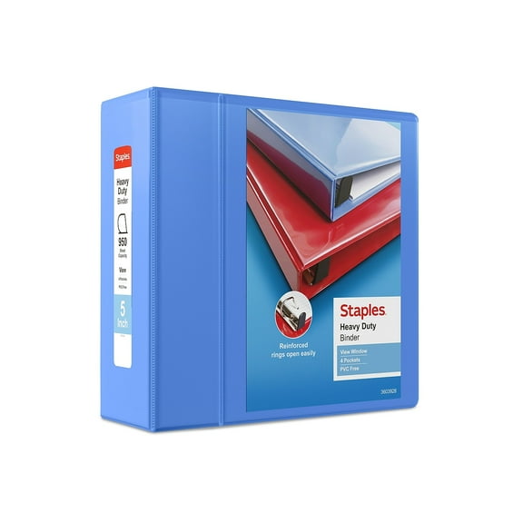 Staples Heavy Duty 5" 3-Ring View Binder with D-Rings and Four Interior Pockets Periwinkle  2/Pack
