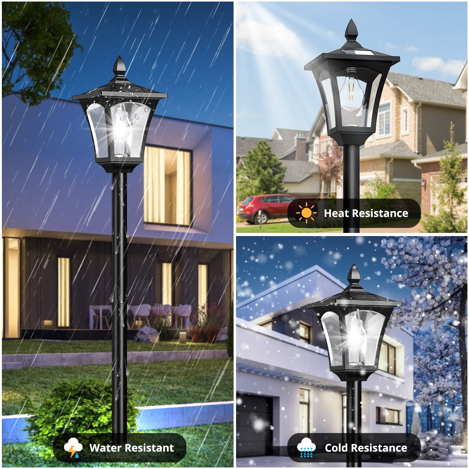 64" Solar Lamp Post Light with Planter, 60 Lumen Street Light Outdoor Waterproof, Outside Pole Lamp Dusk to Daw for Pathway, Garden, Driveway, Lawn, Front Back Door, 6000K Cool White