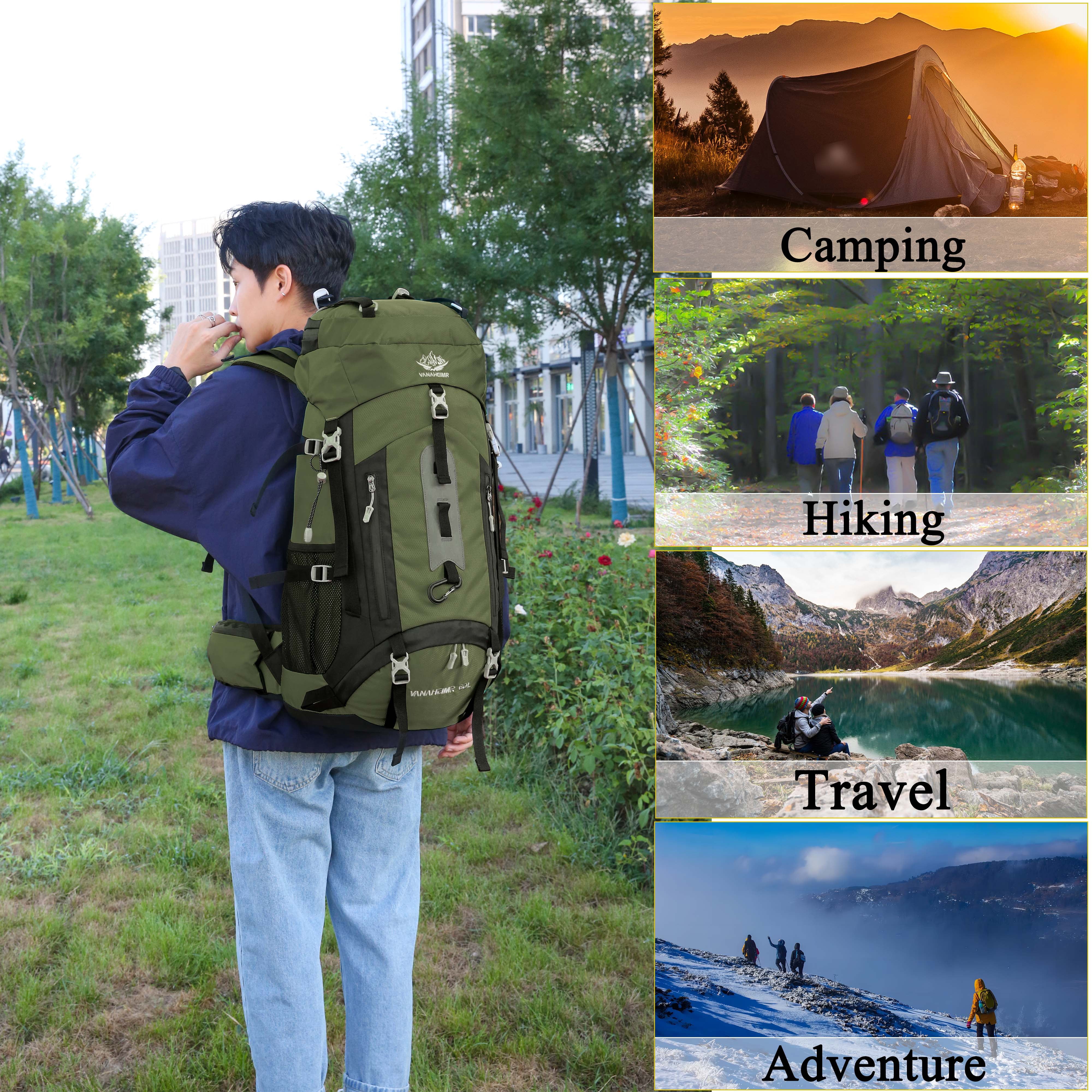 60L Travel Hiking Camping Backpack with Rain Cover, Backpack Water Resistant,Large Backpack for Men Women