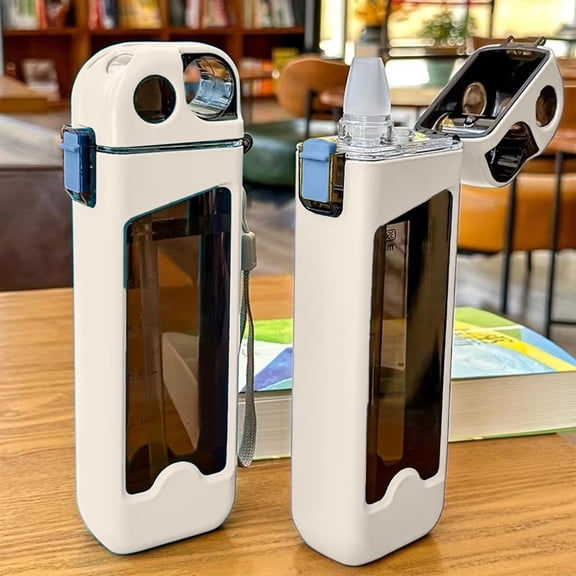 Naittoop Summer Rectangular Water Bottle,Plastic Sports Water Bottle with Strap, Leakproof Free Large Water Bottles for School, Gym, Travel, Outdoor White