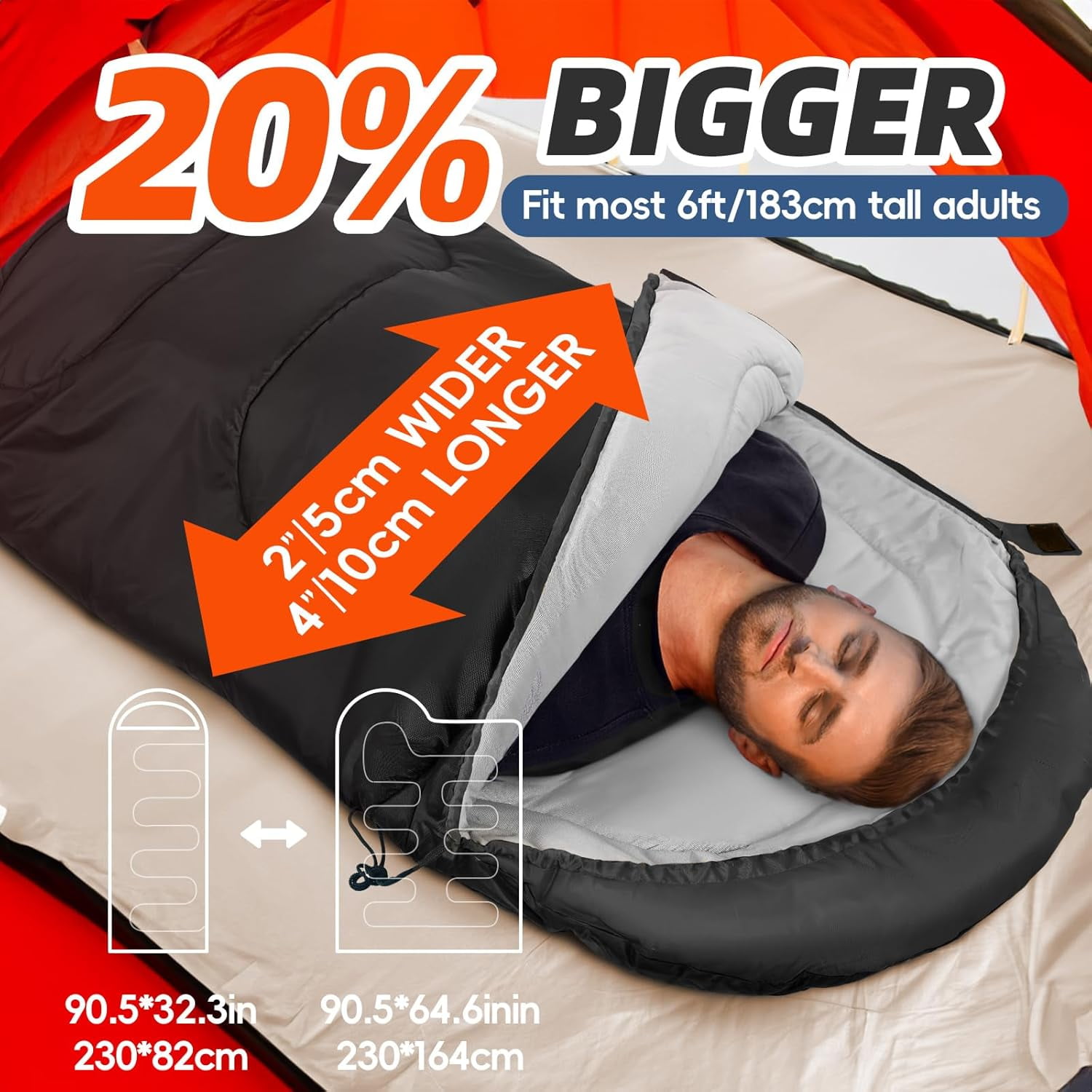 Sleeping Bags XL for Adults Cold Weather Mens Large Wide Bag Big and Tall Girls Boys with Compression Sack Camping Backpacking Warm & Cool