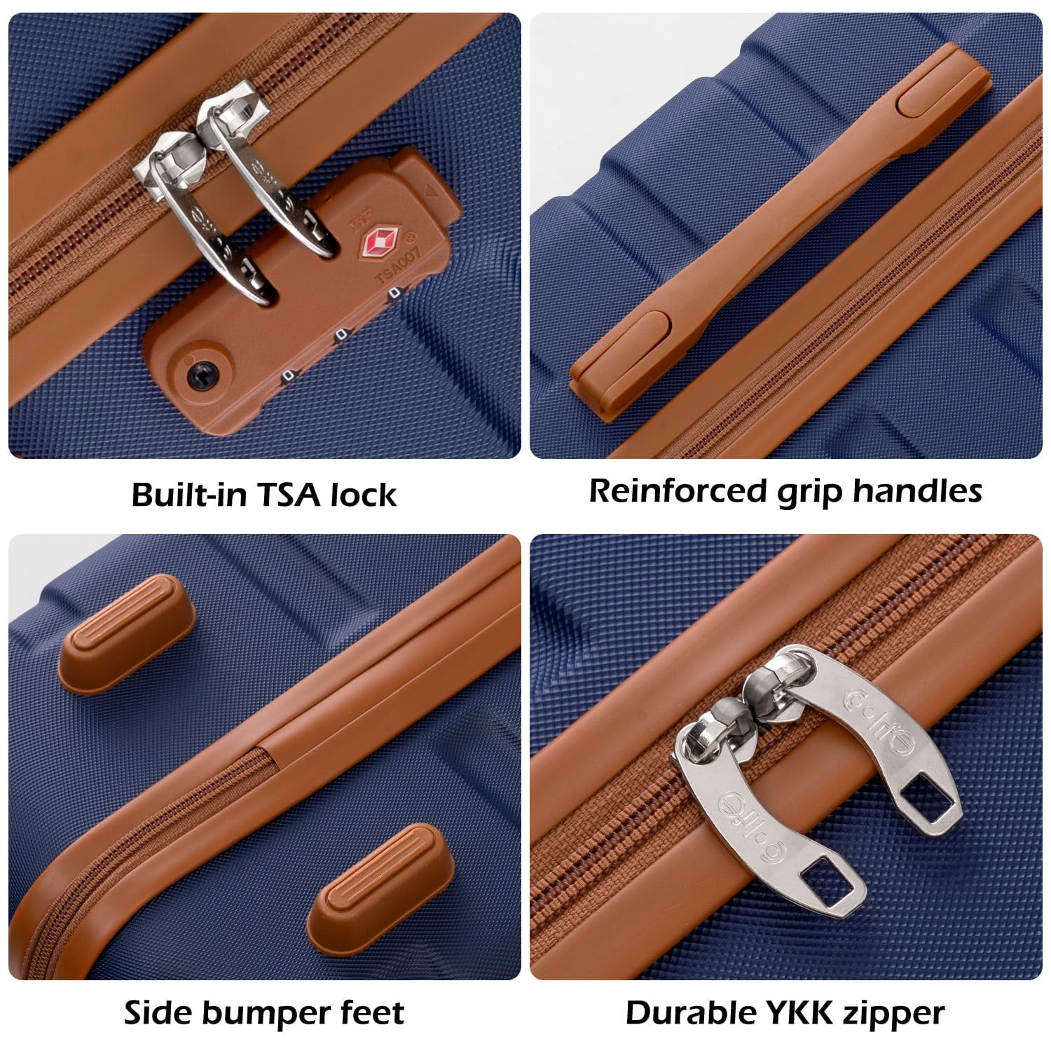 Coolife Luggage 3 Piece Set Suitcase Spinner Hardshell Lightweight TSA Lock (apricot navy,20/24/28)