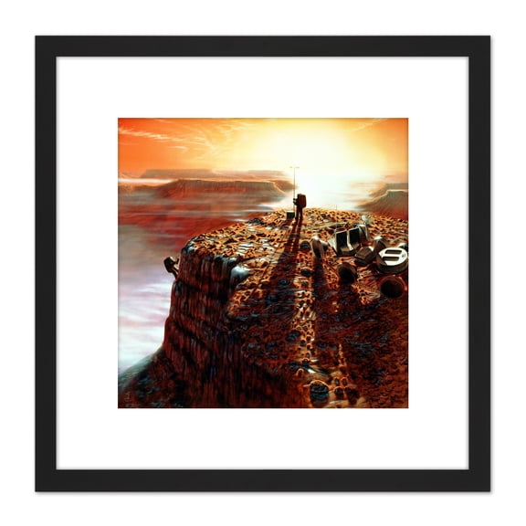 Space NASA Humans On Mars Concept Illustration 8X8 Inch Square Wooden Framed Wall Art Print Picture with Mount