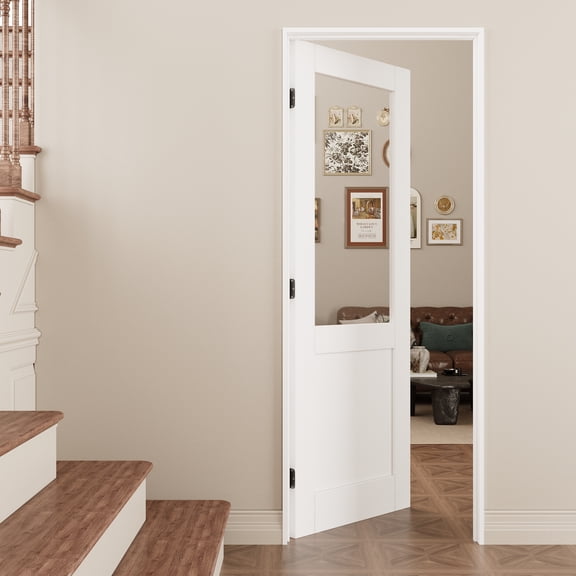 36" x 80" Primed Solid Core Clear Glass Core Panel Door Slab With Door Jamb / Seal Strip