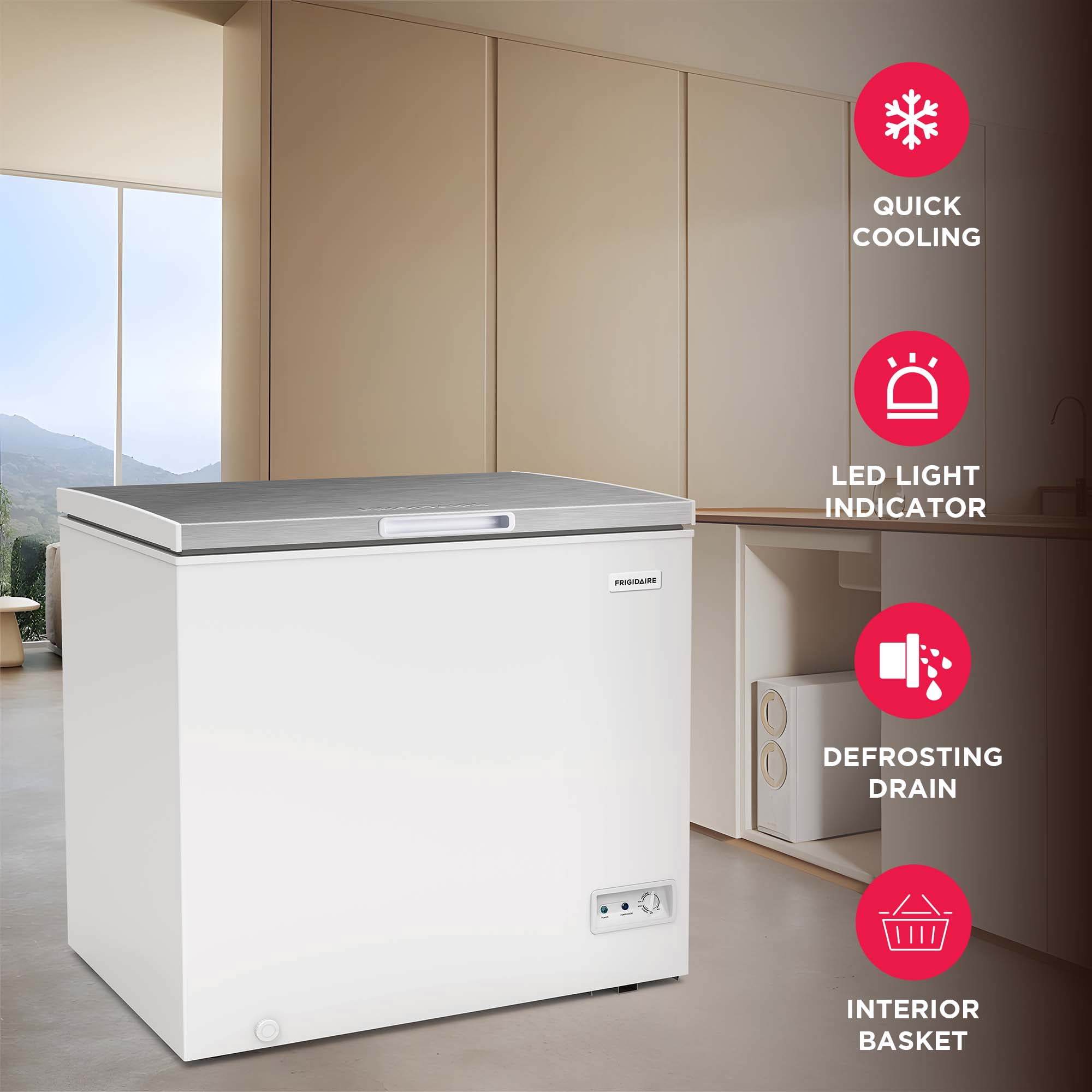 Frigidaire 7.0 Cu. ft. Garage Ready Chest Freezer, Deep Freezer with Stainless Steel Lid, White
