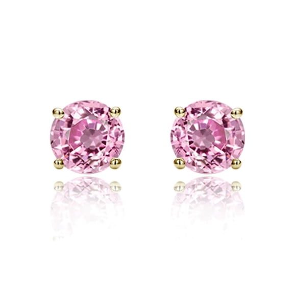 14K Yellow Gold 6mm Round Cubic Zircornia Prong Set Solitaire Screwback Stud Earrings - Pink