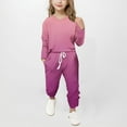 thumbnail image 3 of JTSRKL Kids Girls Two Piece Ombre Outfit Clothes Casual Long Sleeve Crewneck Sweatshirts and Drawstring Elastic Waist Sweatpants Trendy 2025 Tracksuit Set Pink 9-10 Years, 3 of 6