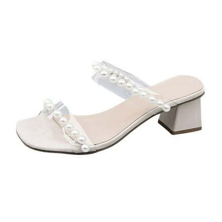 

Dtydtpe Ladies Fashion Summer Pearl Transparent High Heel Sandals And Slippers Size 12 Sandals for Women Heeled Sandals for W