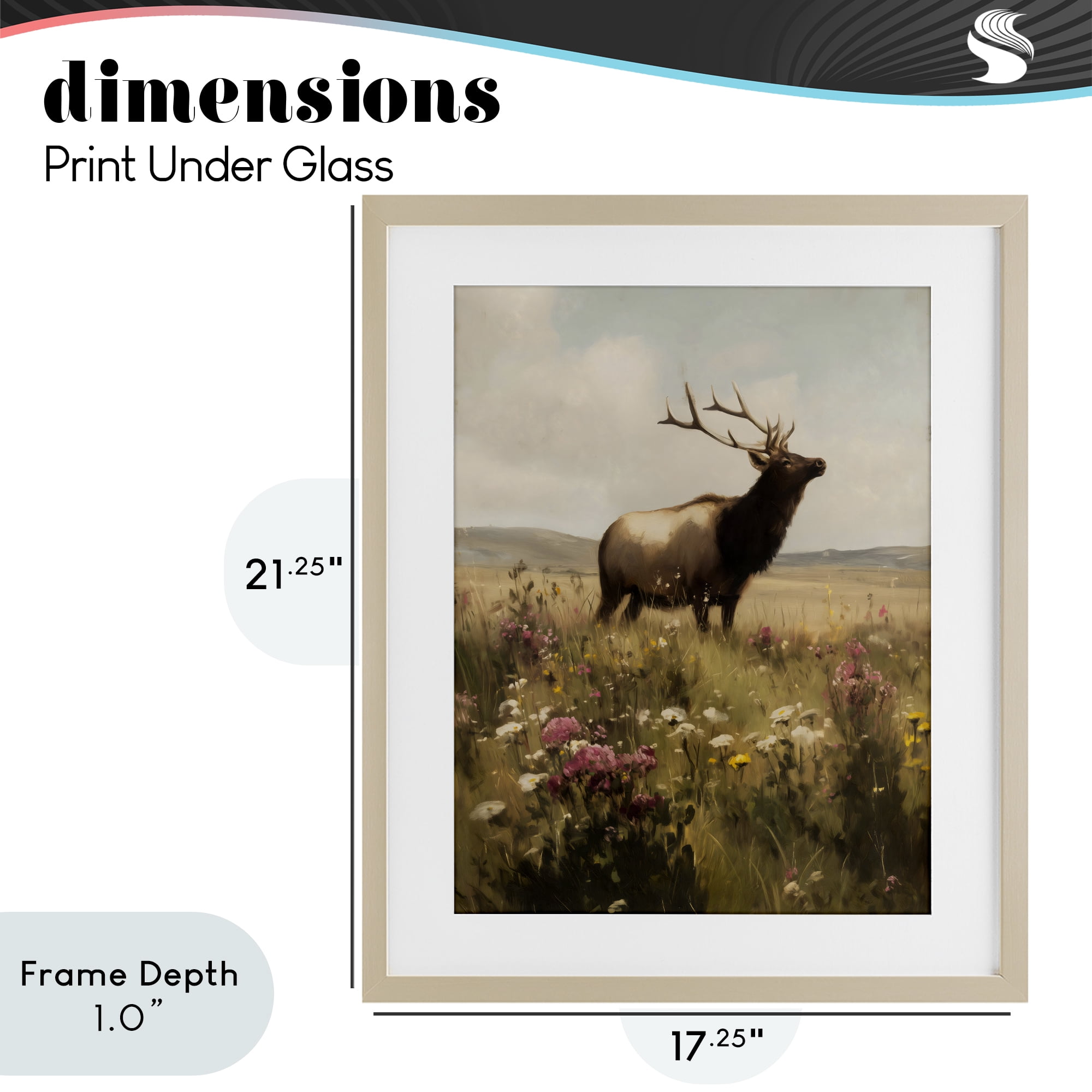 Stupell Industries Elk in the Wildflower Meadow Birch Framed Print Under Glass, design by Arlington Prints