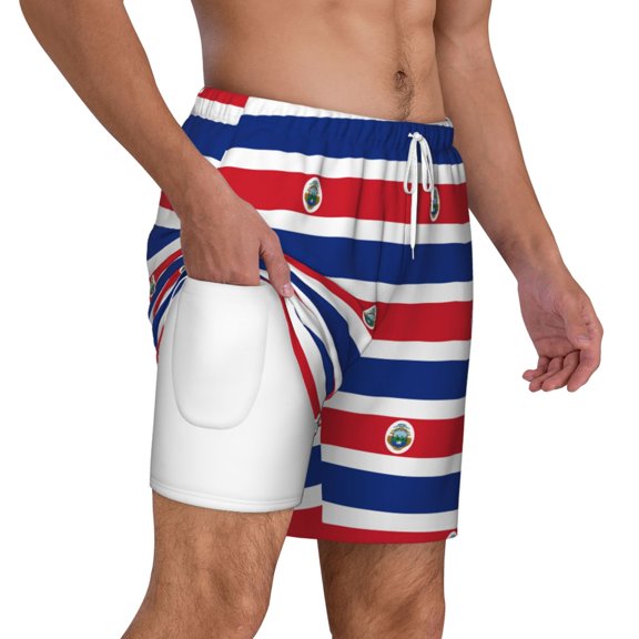 Mens Swim Trunks Flag Of Costa Rica Quick Dry Board Shorts with Compression Liner