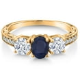 thumbnail image 3 of Gem Stone King 18K Yellow Gold Plated Silver Blue Sapphire Engagement Ring | 3-Stone Ring for Women | 2.64 Cttw | Oval 7X5MM | Available in Size 5, 6, 7, 8, 9, 3 of 6
