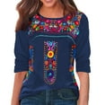 thumbnail image 2 of Women's Boho Floral Embroidered T Shirts Long Sleeve Crew Neck Tops Casual Bohemian Print Tees for Daily Wear and Vacation Outfits, 2 of 8