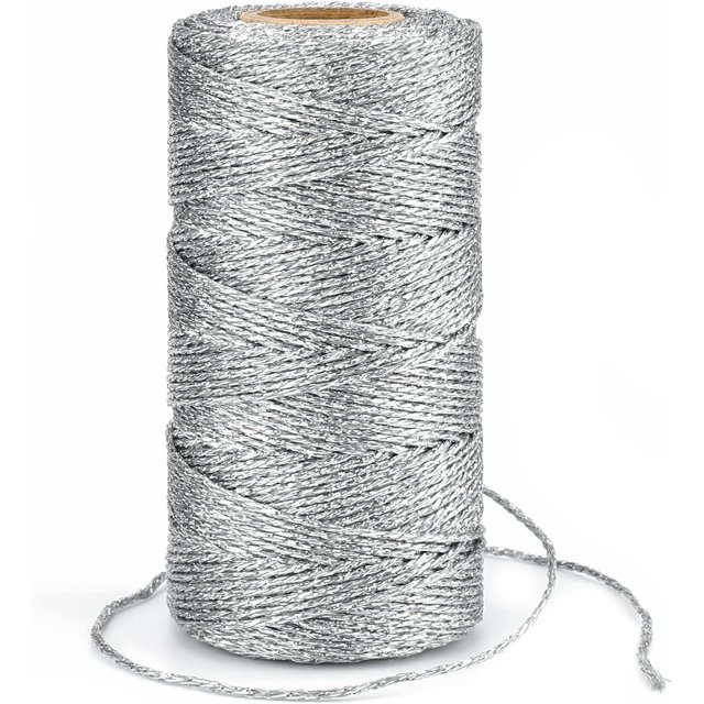 Cordón metálico decorativo de 100 m, cordón plateado de 1,5 mm, cordón de hilo para joyería, manualidades, envoltura de regalos y regalos de boda