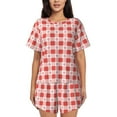 thumbnail image 1 of Balery Checkered Christmas With Snowflakes Conjunto de Pijama para Mujer con Estampado, Dos Piezas de Manga Corta y Shorts, Ropa de Dormir Suave con Cuello Redondo y Bolsillos-Small, 1 of 1