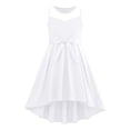 thumbnail image 4 of Girls Dress Kids Solid Color Sleeveless Knee Length Satin Party Dress with Mesh Bow Belt Elegant Gown for Special Events White 7 Years-8 Years, 4 of 5