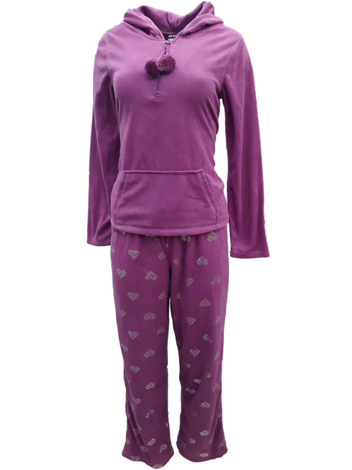 Joe Boxer Womens Purple & Silver Dotted Heart Fleece Pajamas Zip Up Sleep Set Medium Walmart