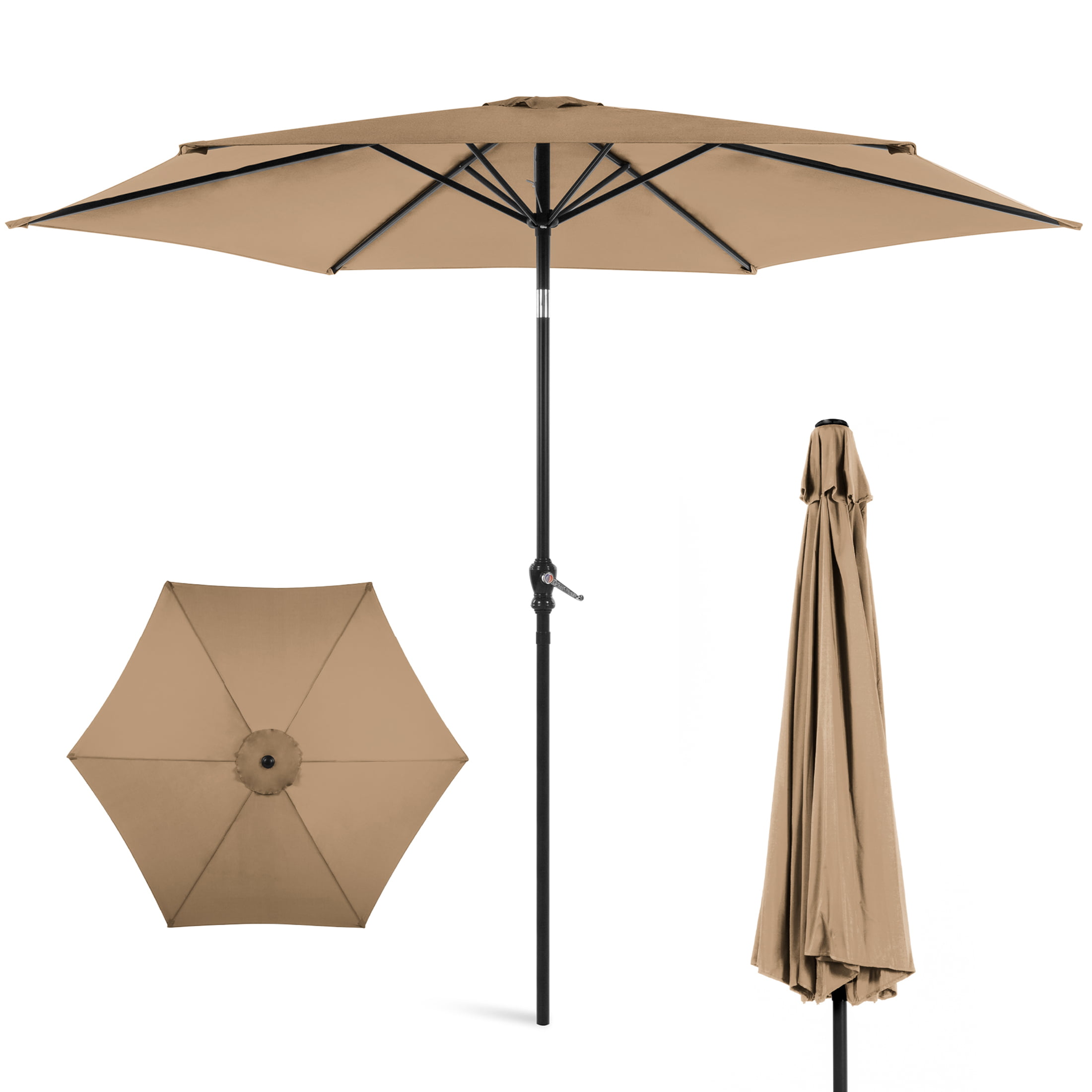 10FT Patio Solar Umbrella LED Patio Market Steel Tilt W/ Crank Outdoor 
