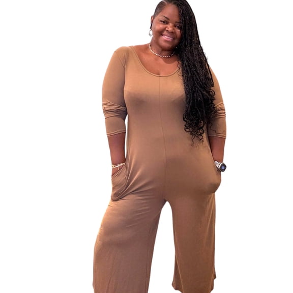 Womens Plus Size Low Shoulder Wideleg Jumpsuit
