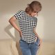 thumbnail image 3 of Fotbe Houndstooth Black And White Body de Mujer con Cuello Redondo y Mangas Cortas, Sin Mangas Ajustado, Suave, Cómodo y Básico-Medium, 3 of 7