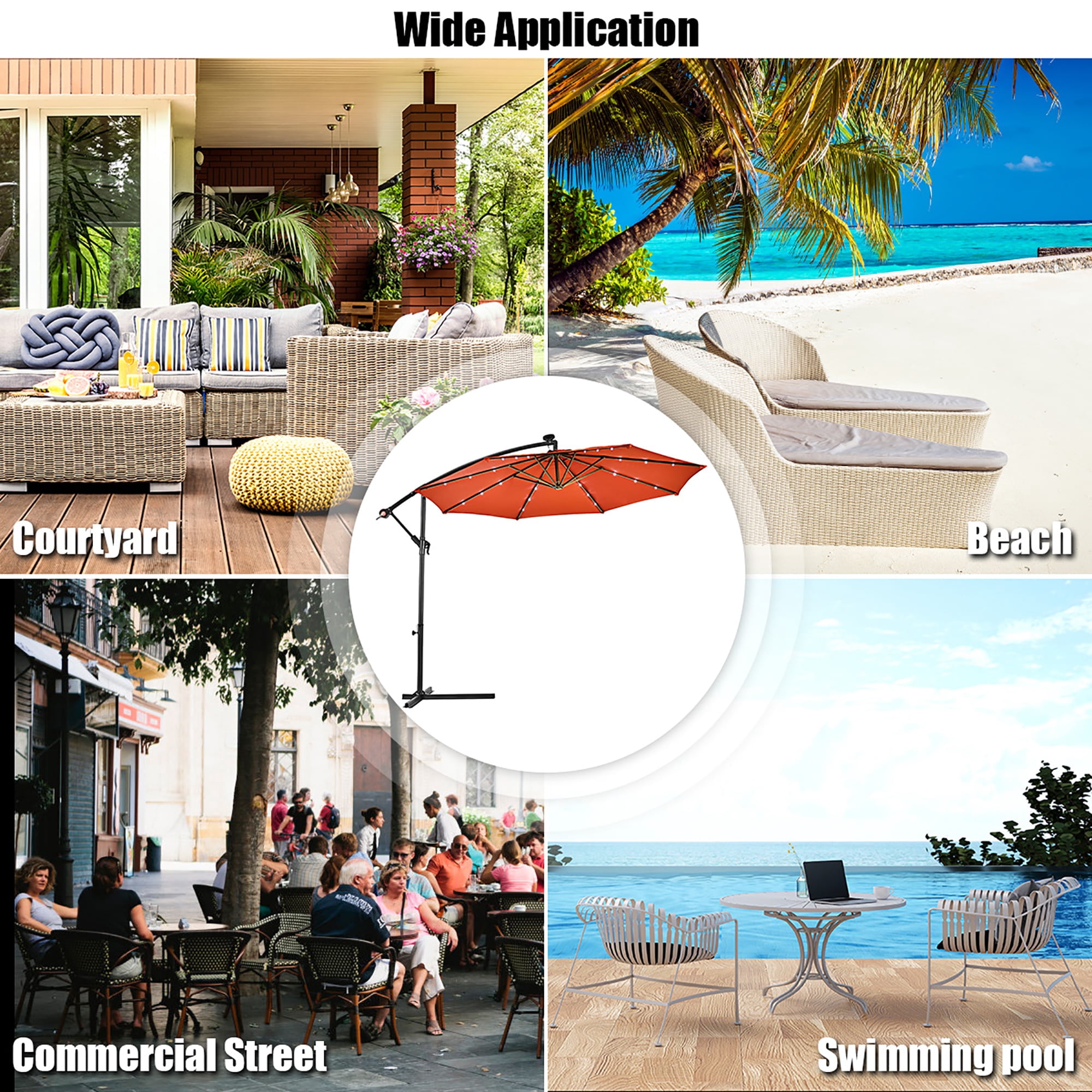 Costway 10' Orange Fixed Round Market Patio Umbrellas, Crank Lift