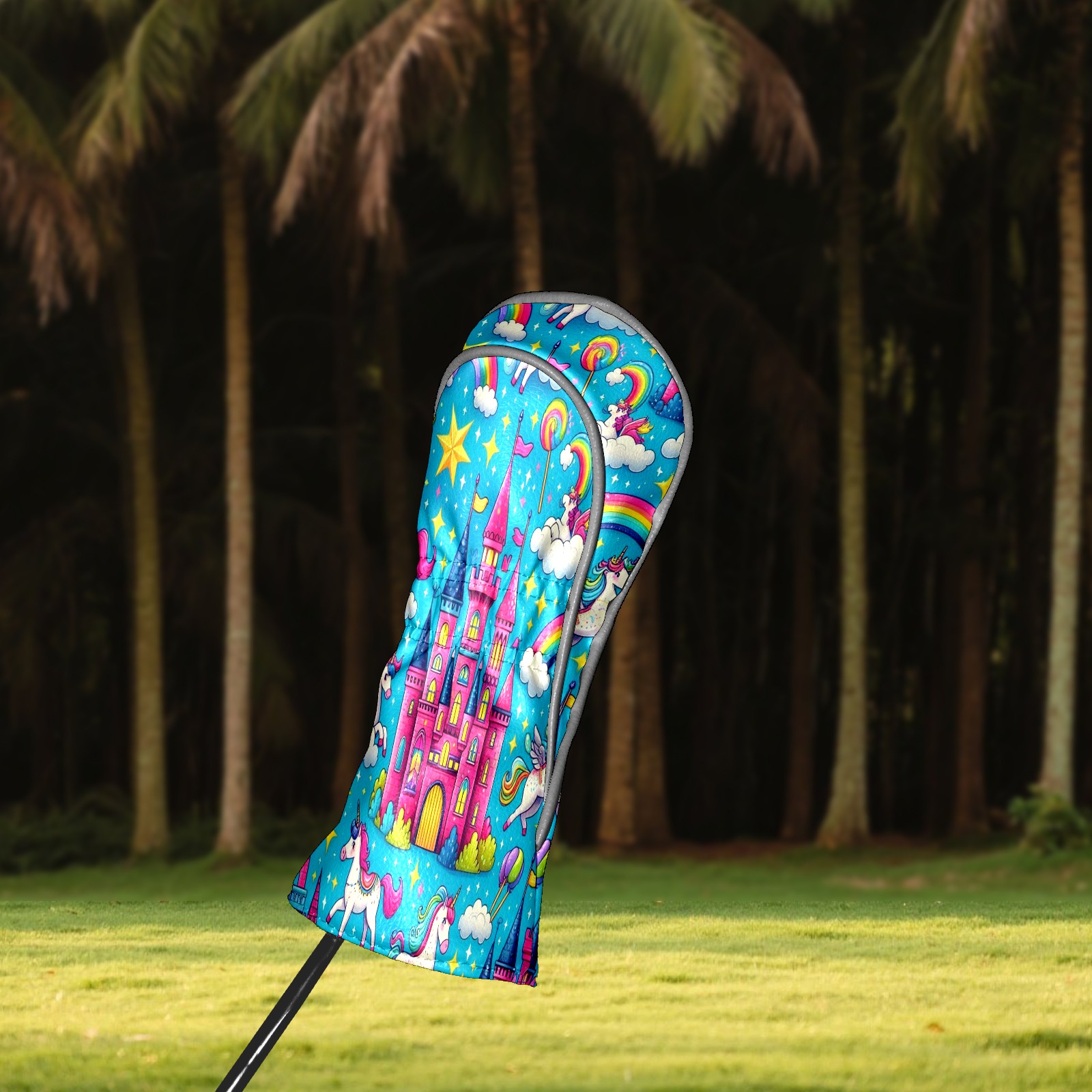 Golf Club Head Covers Rainbow Unicorn for Driver and Fairway Woods, Premium PU Leather, Waterproof, Velvet Lining, Unisex Golf Gift