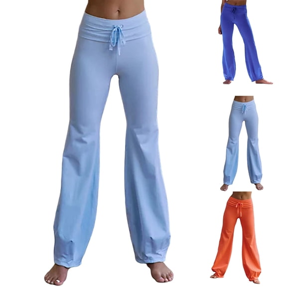 Women Flare Leg Yoga Pants 2026 Summer High Waist Stretchy Drawstring Casual Lounge Trousers White XL