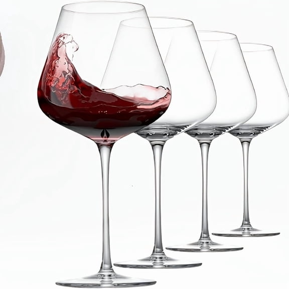 Hand Blown Red Wine Glasses Set of 4 – 23 Oz Burgundy Wine Glasses with Long Stem – Premium Crystal Wine Glass – Unique Gift for Wedding, Anniversary, Christmas – Clear
